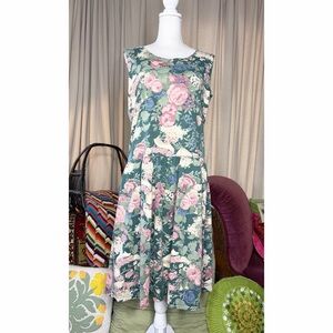 80s Pink Floral Drop Waist Dress